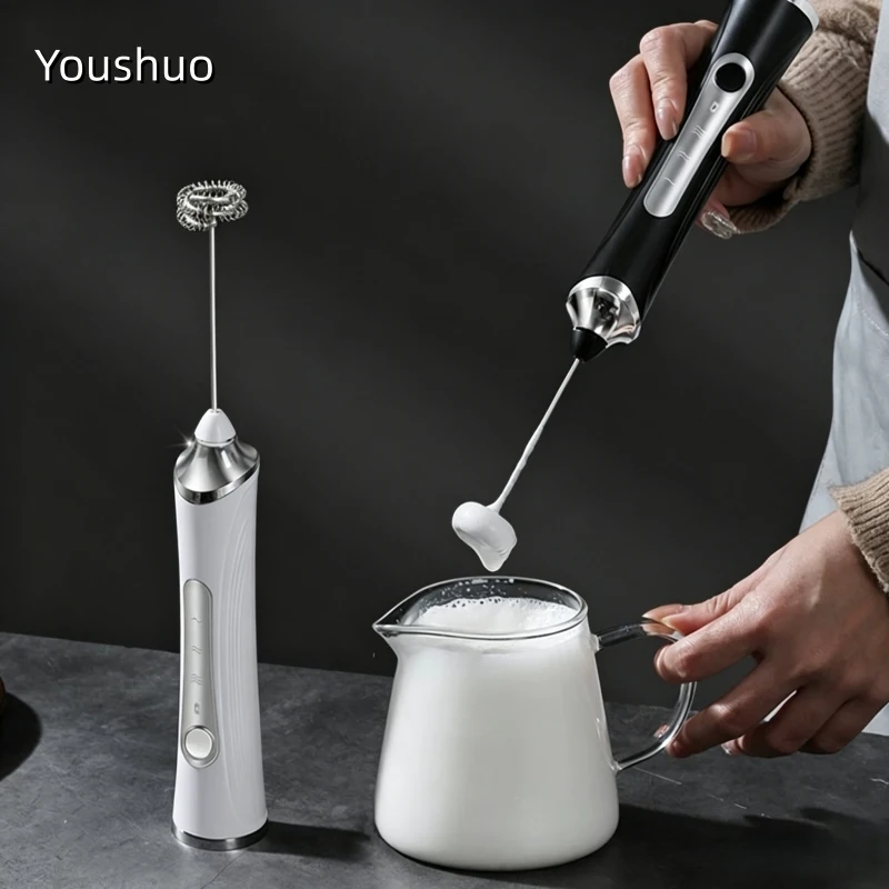 Kabelloser Milchaufschäumer, elektrischer Typ-C-Handmixer, Mini-Kaffeemaschine aus Edelstahl, Schneebesen-Mixer für Kaffee, Cappuccino, Sahne