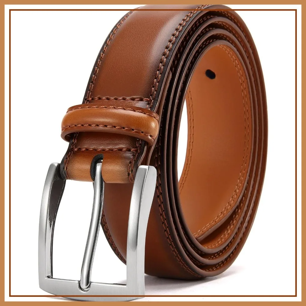 

Genuine Leather Men's Dress Belt - Casual Suit Jeans Belt with Single Prong Buckle, Black