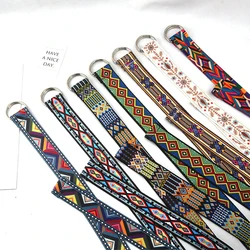 Boho Print Canvas Belt Double D-Ring Buckle Canvas Casual Waist Strap For Women Decoration Waistband