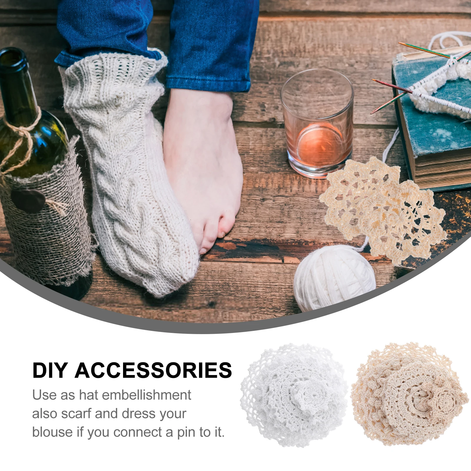 

24pcs Crocheted Flower Appliques Cotton Lace Handmade Embellishments for DIY Accessories Gift Wrapping Scrapbooks Sew on