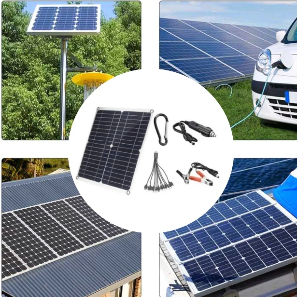 100 واط 18 فولت لوحة طاقة شمسية مرنة IP68 الخلايا الشمسية لوحة شاحن بالطاقة الشمسية المزدوج USB للتخييم RV سقف المنزل شرفة كاميرا خارجية مقاومة للماء #2