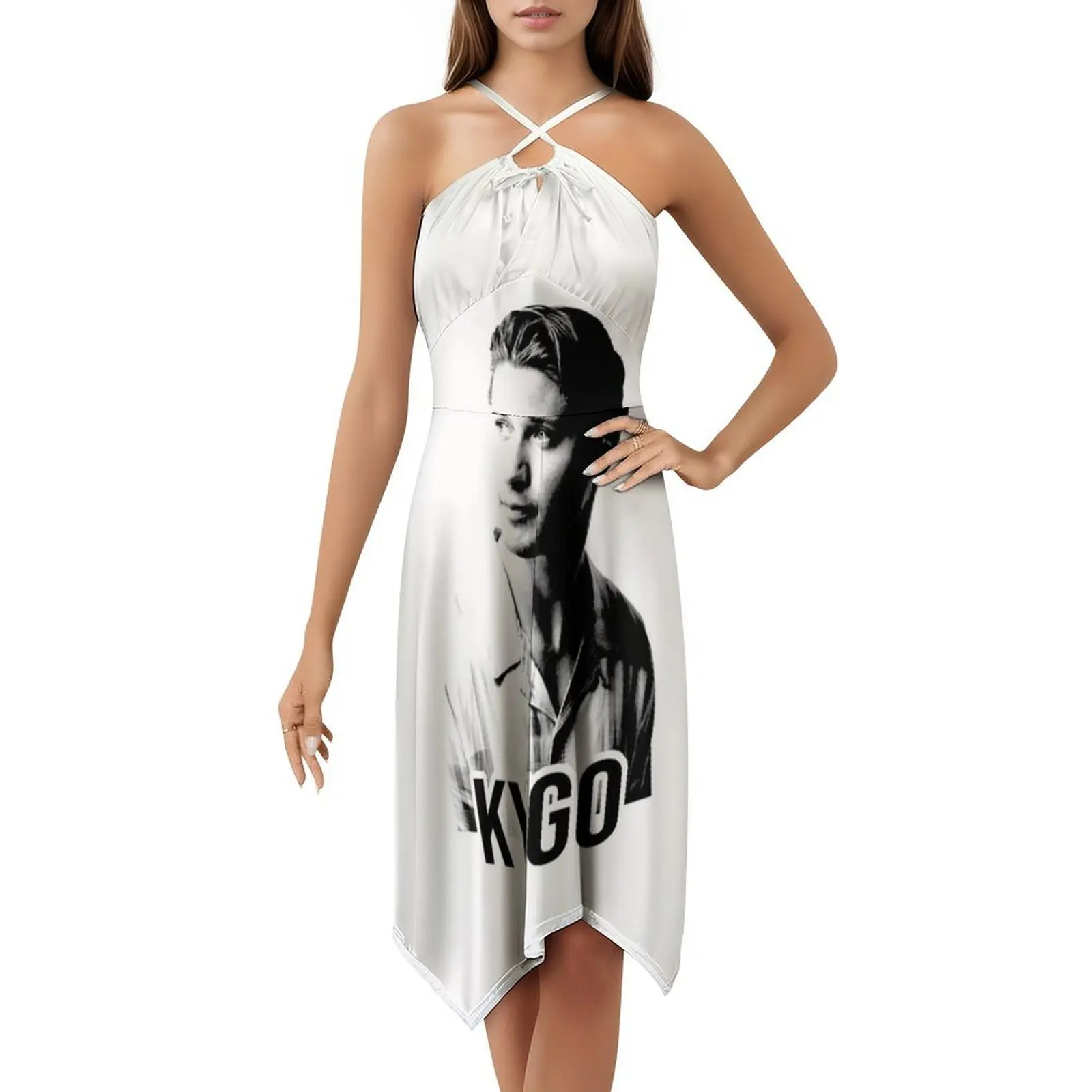 فستان Edm Bohemian بدون أكمام للنساء مطبوع فساتين حفلات الشاطئ بشعار Kygo Kygo Music Kygo فساتين نسائية ذهبية