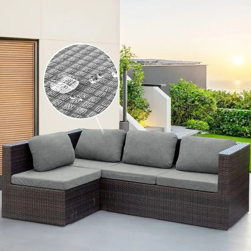 Waffle Jacquard Waterproof Patio Sofa Cover, Polar Fleece Elastic Slipcover, Anti-Splash Sofa Cushion Protector for Home Garden