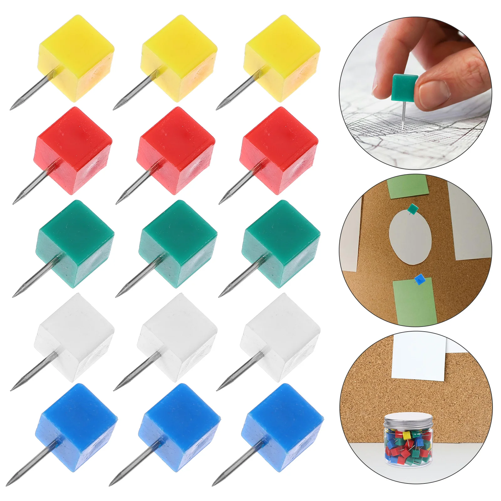 100PCS Per Can Colorful Square Head Shape Push Pin Multi-colored Pushpins Painting Use Pin Map Tacks