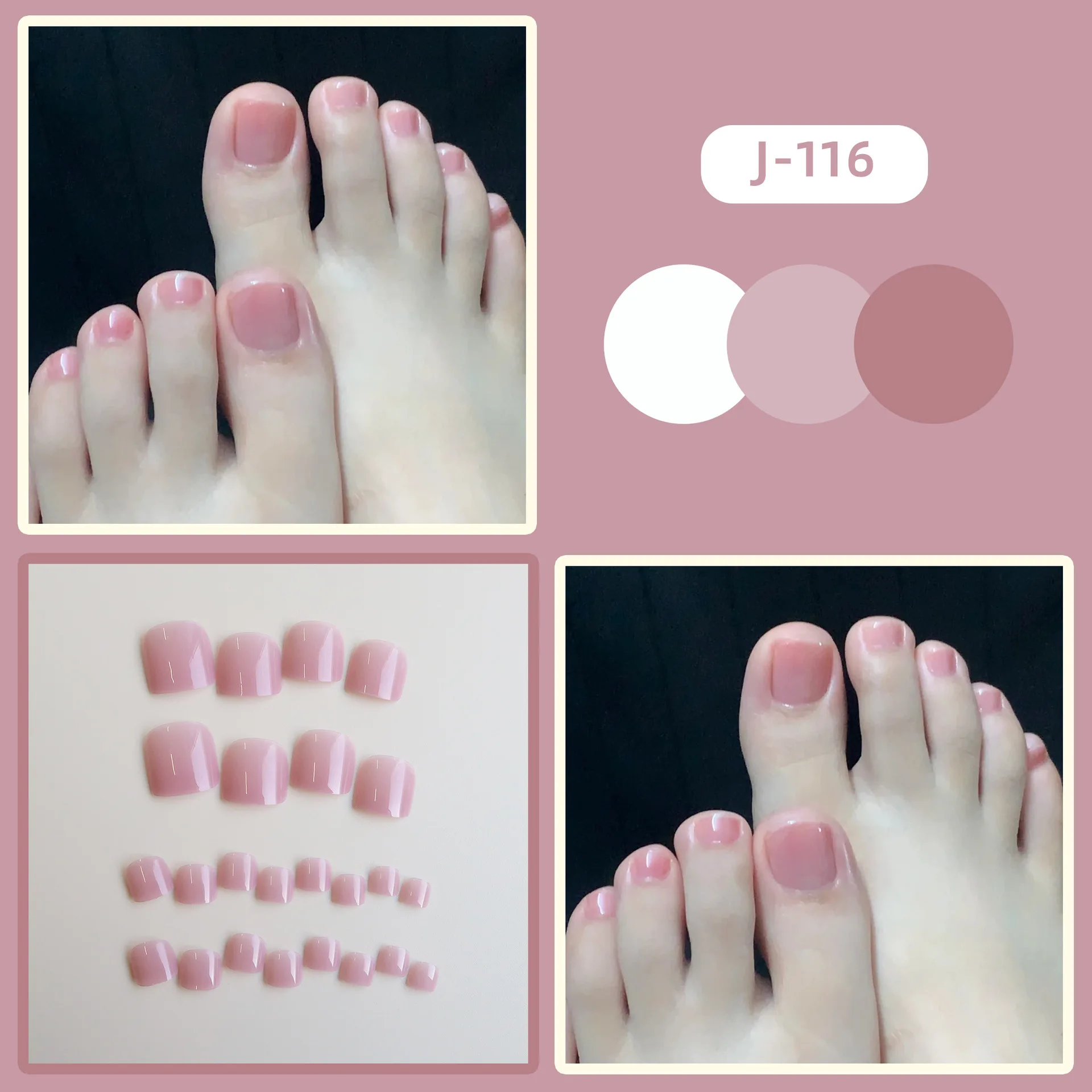Summer Cross-border Jelly Pink False Nails Wearable Nail Art Stickers Finished Nail Plates for Toenails Beauty Salon Supplies