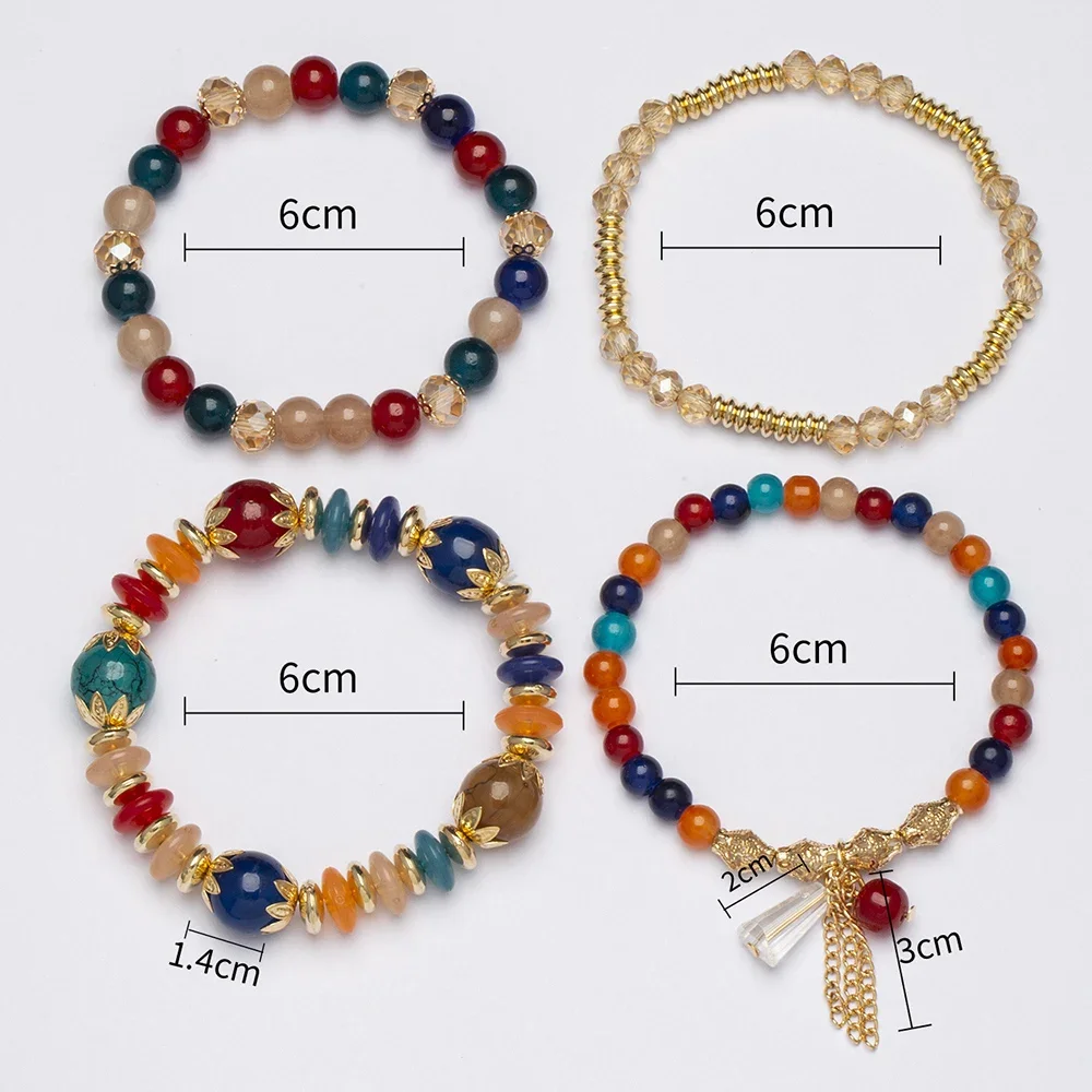 4Pcs Bohemian Stackable Beaded Bracelets Set For Women Multilayered Glass Beads Stretch Chain Charm Bracelet Men Fashion Jewelry