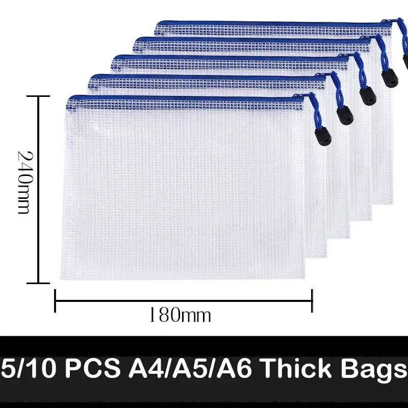 5/10 PCS A4/A5/A6 Mesh Zipper Pouch Document Bag Waterproof Zip File Folders Pencil Case Storage Bags School Office Supplies