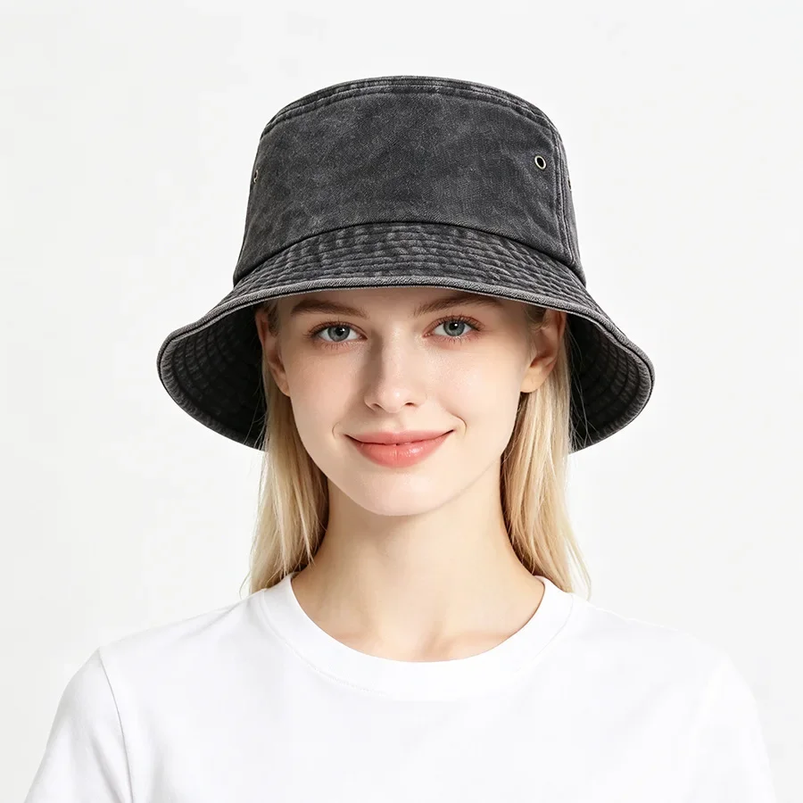 Spring Summer Solid Bucket Hat Men Women Cotton Washed Basin Hat Daily Versatile Sun Protection Visor Cap