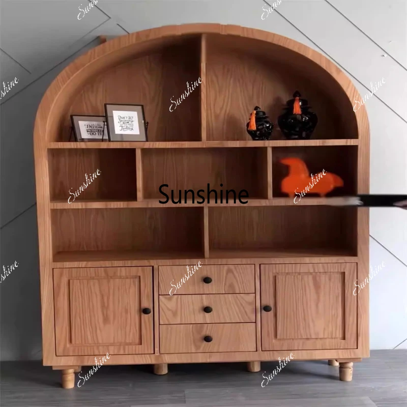 

French solid wood arched bookcase shelf living room storage display