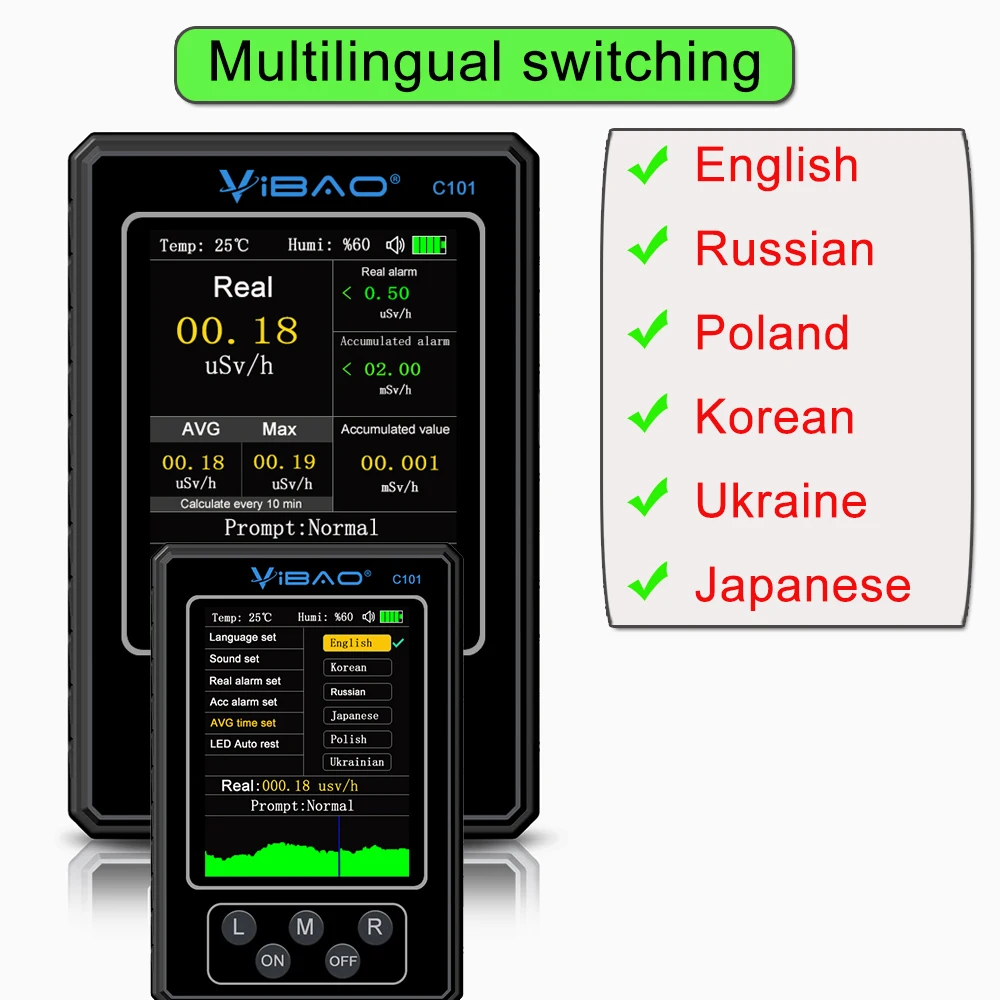 ViBAO C101 Portable Nuclear Radiation Detector Personal Dosimeter Meter Geiger Counter X Y β Ray Marble Electromagnetic Tester