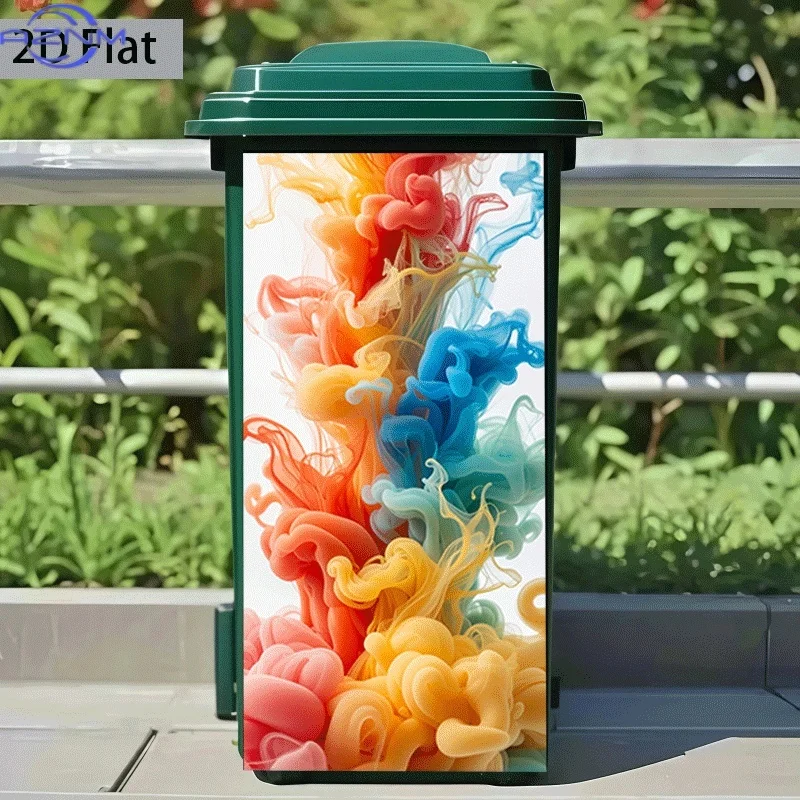 2D Flat Printing 1pc Trash Can Sticker ×cm, Colorful Flowing Clouds Blooming, Animal Theme Design, Self-Adhesive Wall Decal Wa