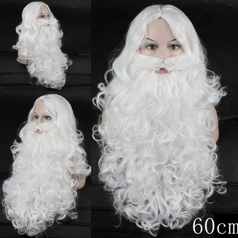 Christmas Gift Santa Claus Wig and Beard Synthetic Hair Short Cosplay Wigs for Men White Hairpiece Accessories Hat