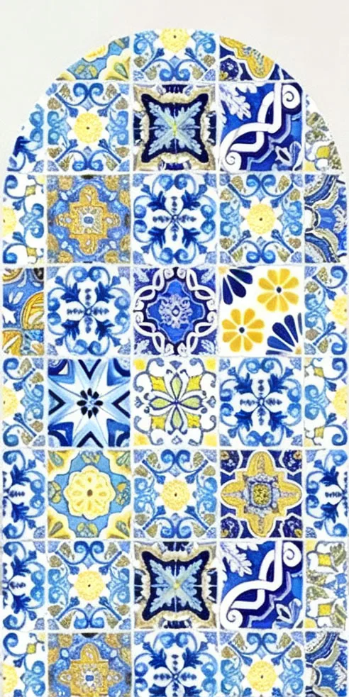 Custom Double-Sided Lemon Blue Tiles Welcome Bridal Shower Arch Backdrop Cover Blue And White Porcelain Wedding Photobooth