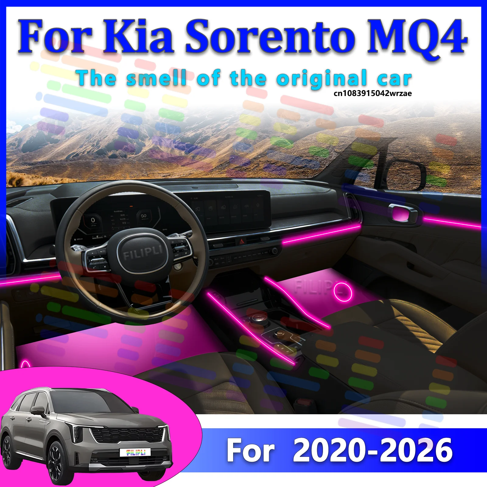 

For Kia Sorento MQ4 Car LED Ambient Lamps Colorful Atmosphere Lights Auto Interior Neon Strip App Control 64 RGB Light