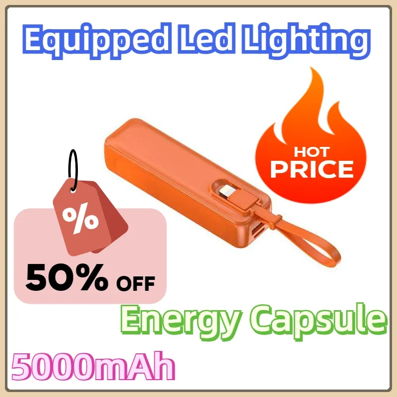 

5a/2.1a Equipped Led Lighting Power Bank Energy Capsule 5000mAh Power Bank Portable Power Source Mobile Power Supply