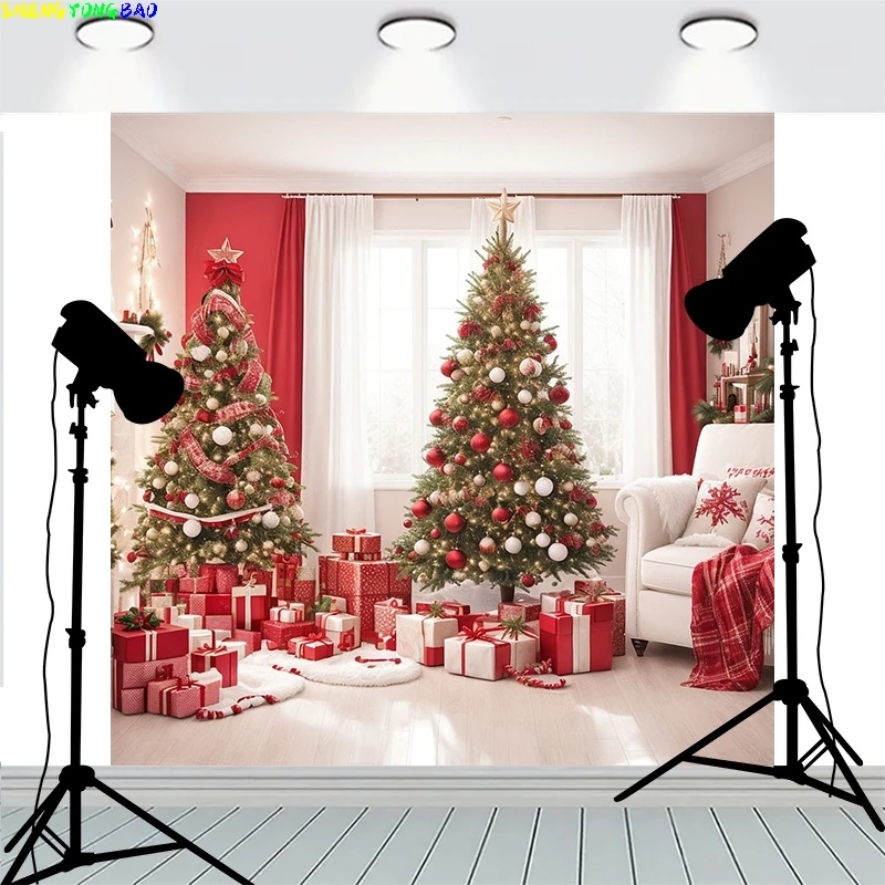 

Christmas Door Wreath Decoration Front Window Pink Flowers Background Firework Show Happy New Year Photography Backdrops MR-02