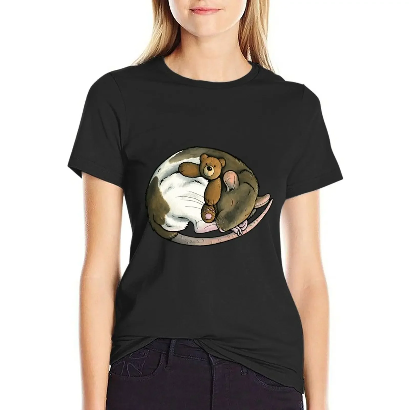 

Sleeping agouti hooded rat T-Shirt tops tees korean fashion t-shirt dress for Women plus size