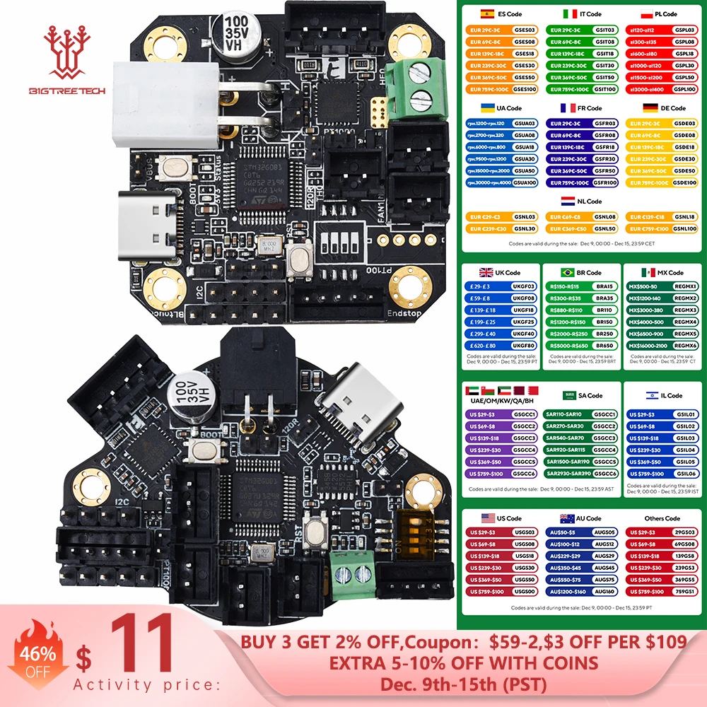 BIGTREETECH EBB36 EBB42 CAN Placa de herramientas compatible con Canbus PT100 con MAX31865 para placa base de impresora 3D U2C Ender3 expansión