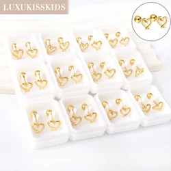 LUXUKISSKIDS 12Pairs Hollow Out Small Heart Stud Earrings For Woman Korean Fashion Tiny Charms Piercing For Child Surgical Steel