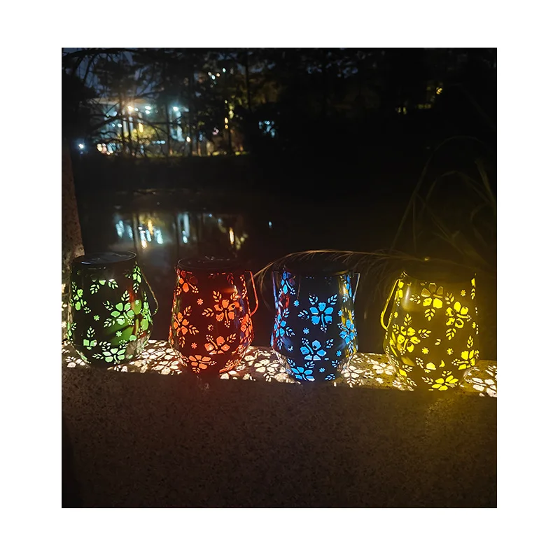 

supply of solar wrought iron portable lanterns outdoor courtyard garden decorative lights hanging landscape lights