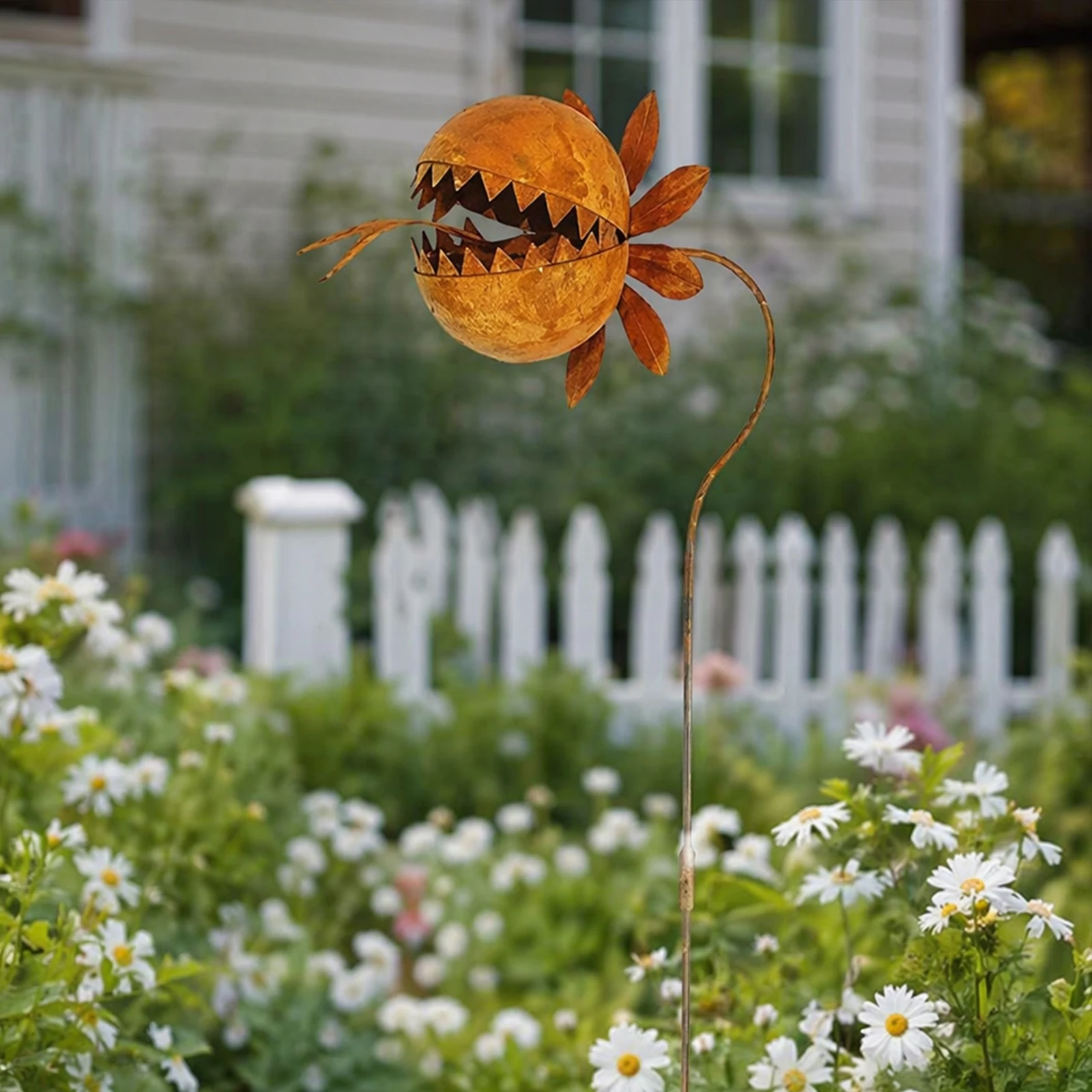 Whimsical Metal Carnivorous Plant Garden Stake Weather  Rusty Monster Plants Sculpture Non-Fading for Lawn&Patio&Yard
