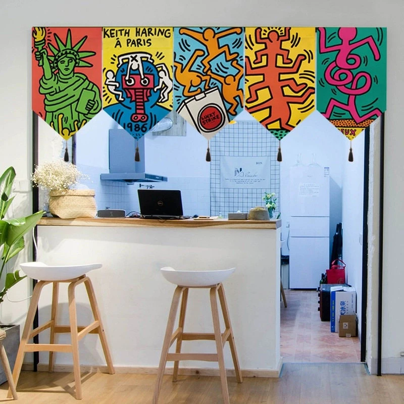 VIKAMA Keith Haring Pop Art Triangle Banner, 6 Assorted Designs, Wall Hanging Art for Bedroom Living Room