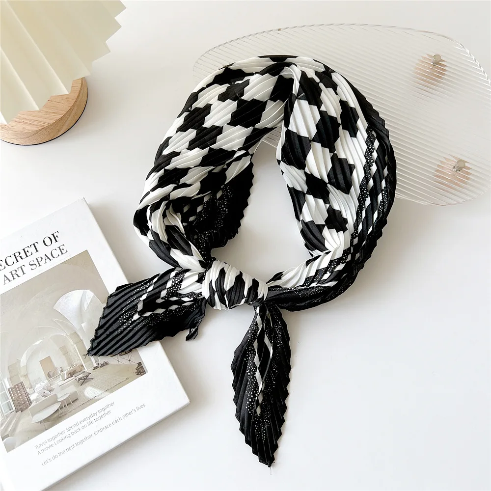 2024 Pleated Scarfs For Ladies Elegant Women Neck Scarves Fashionable Headwear Imitated Women Handkerchief Apparel Accessories