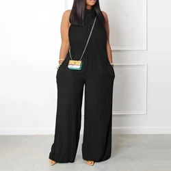 Jumpsuits For Women Casual Summer Women's Solid Strap Sleeveless Wide Leg Pants Pockets Bib Overalls Loose Combinaison Femme