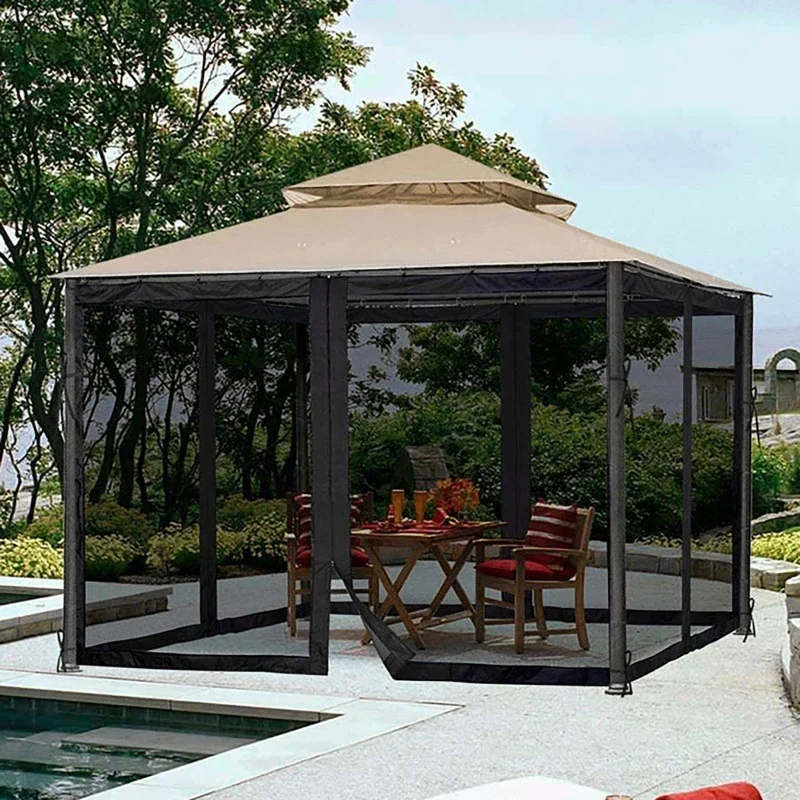 Outdoor Gazebo Mosquito Netting Universal Canopy Net Screen 4 Door Panel Sidewall Curtain With Zippers For Garden Patio