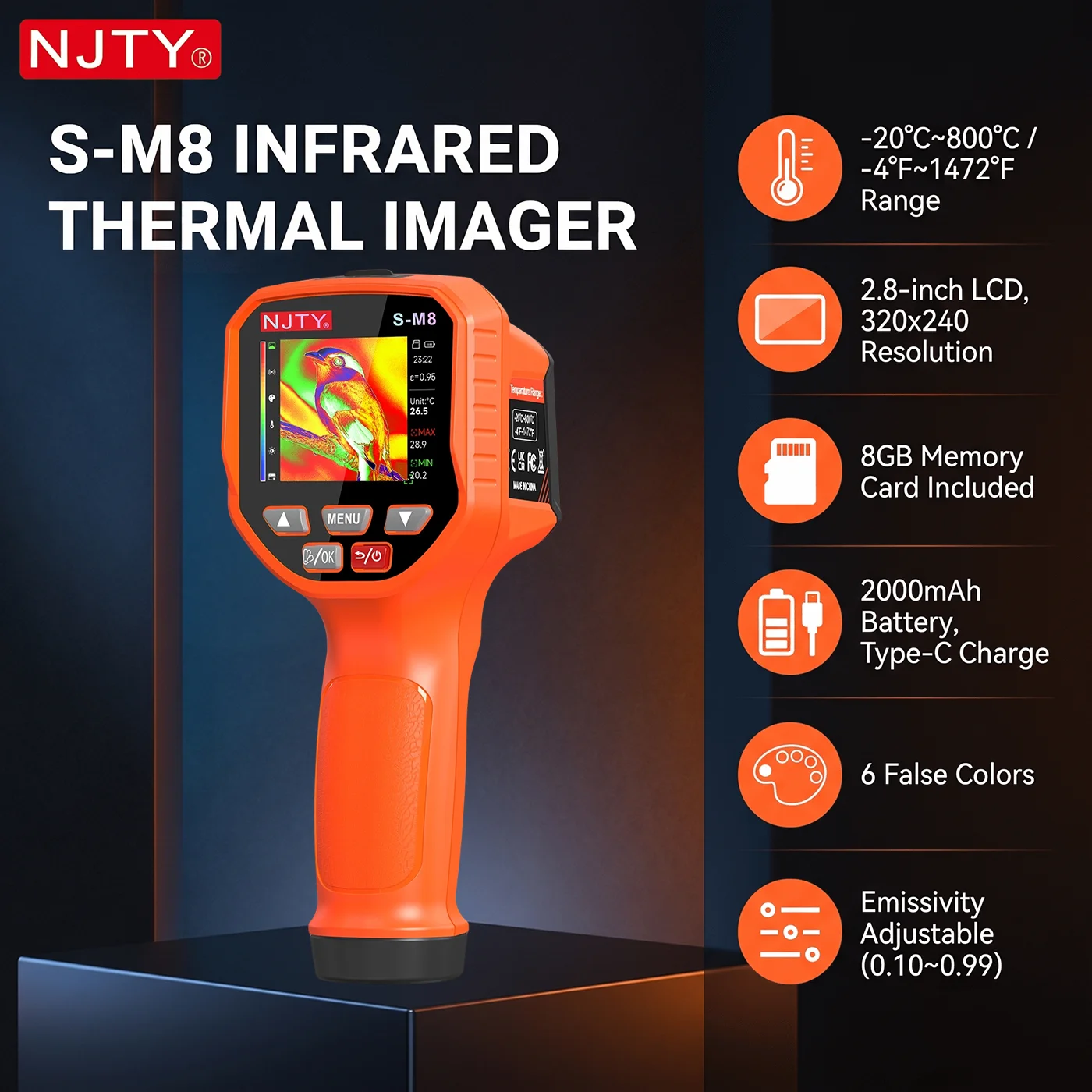 S-M8 Handheld Infrared Thermal Imager -20~800°C Dual-Light Fusion IR Camera 1024-Pixel 8GB LCD HVAC Electrical Home Inspection
