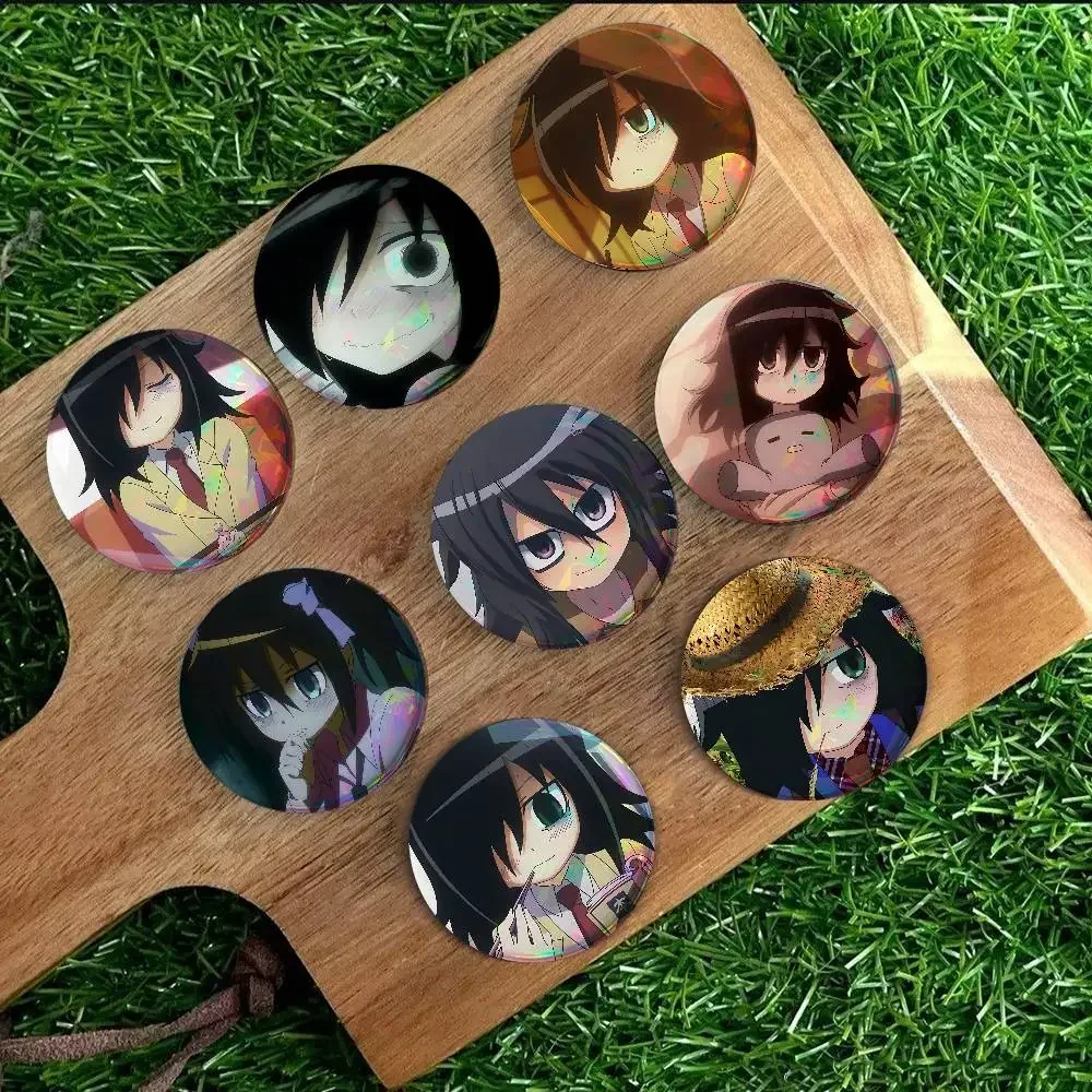 Game Character Tomoko Kurok For Badge Laser Holographic Custom Badge Image Metal Lapel Brooch For Clothing Backpack Decorative