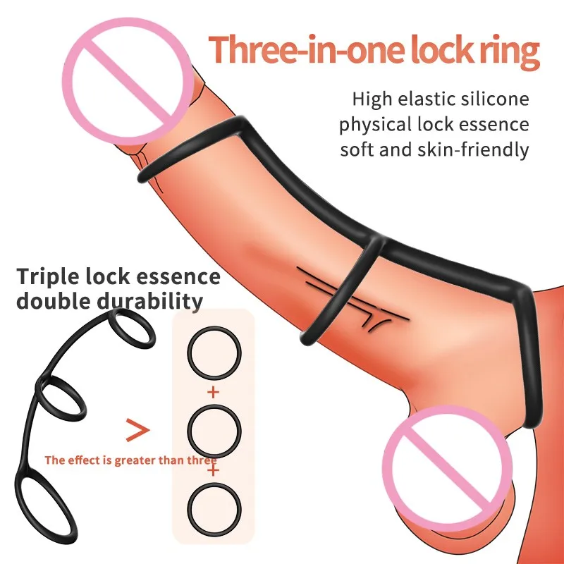 Three-in-one Cock Ring Silicone Penis Ring Triple Penis Lock Ring Penis Delay Ejaculation Sex Toys for Men Erection Enhance Ring