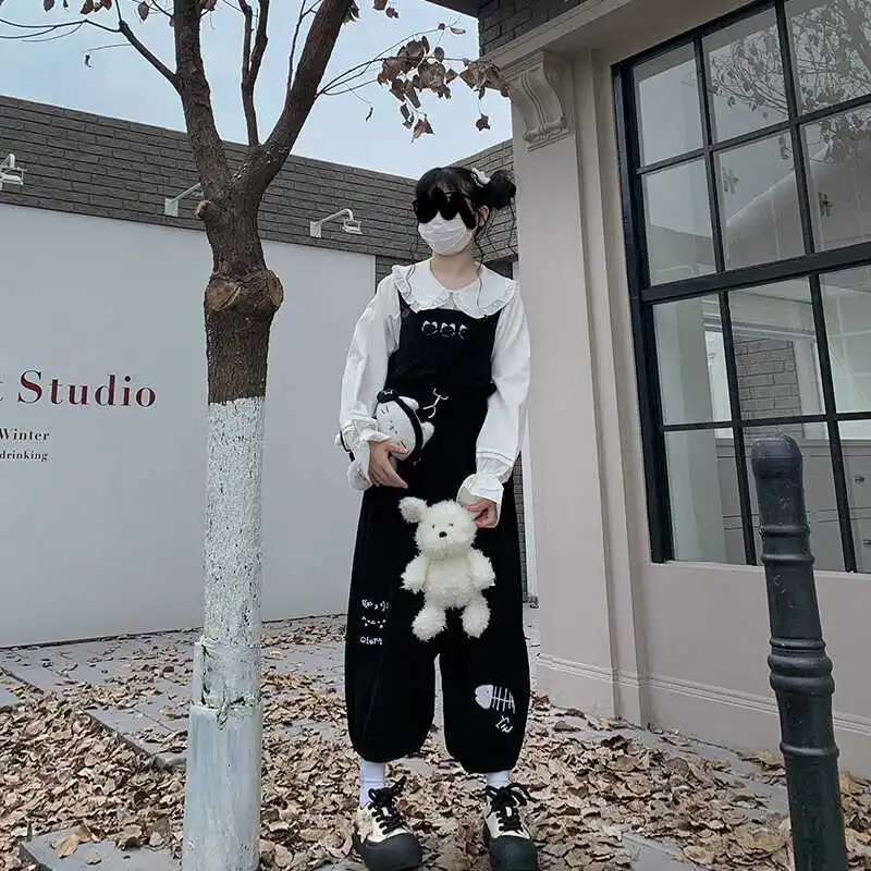 

Japanese Vintage Cat Strap Pants for Women Spring Autumn New Casual Jumpsuit Flower Bud Pants Loose Straight Trousers