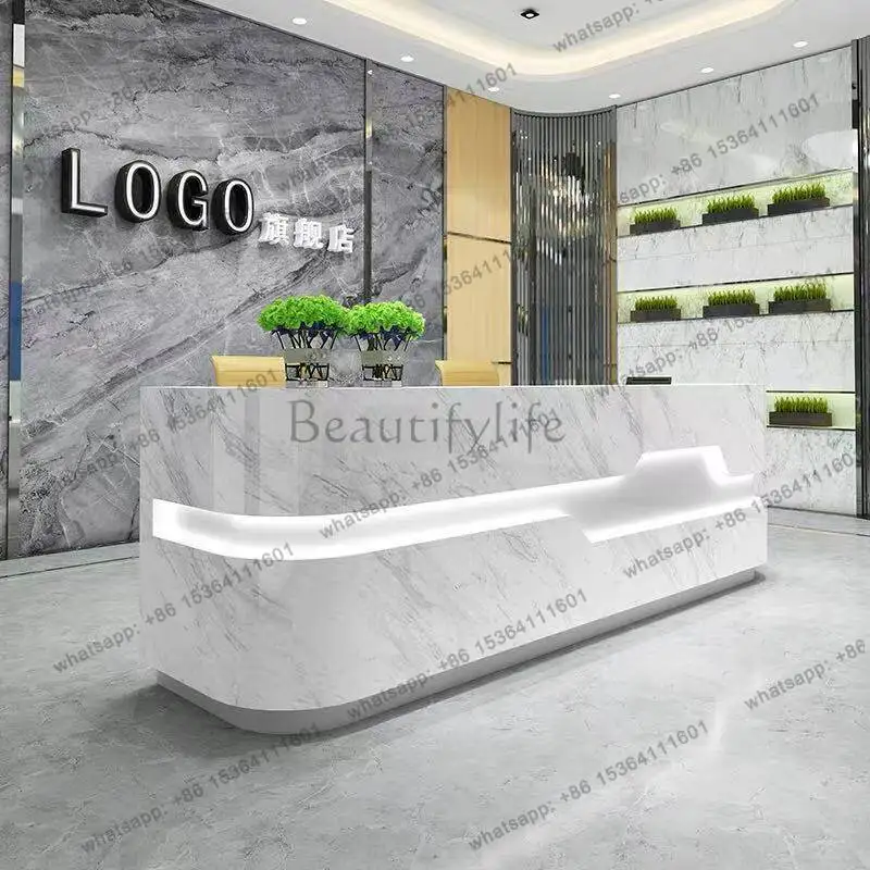 yj32 Imitation marble pattern company cashier counter beauty salon hotel curved paint bar