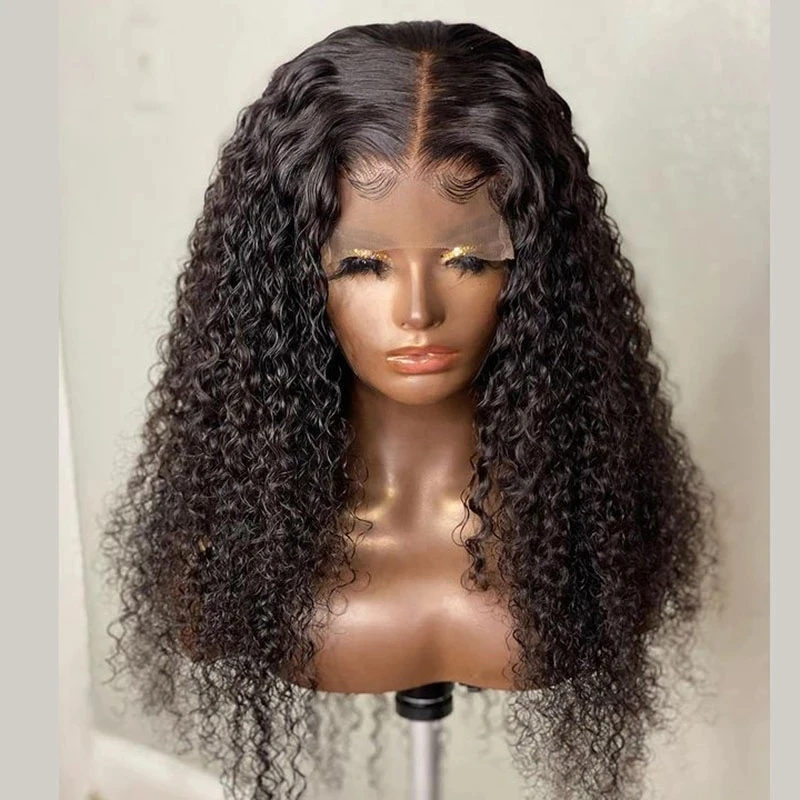 Natural preto macio preplucked 26 Polegada longo 180 densidade perucas dianteiras do laço para mulheres kinky encaracolado com cabelo do bebê sem cola boa textura