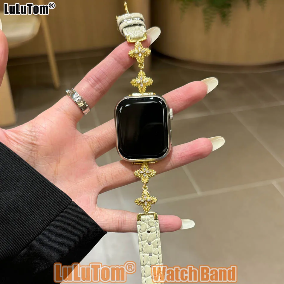 

Ремешок с четырехконечной звездой и цирконием для Apple Watch Band Women 46 38–49 мм iWatch Series 10 9 8 7 6 5 4 3 2 SE Ультракожаный браслет