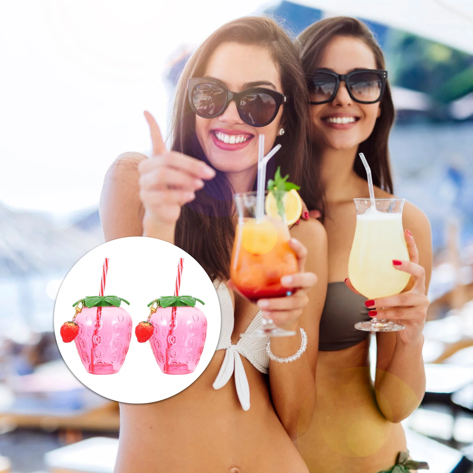 

2 Pcs Strawberry Cup Cups Drink Decorate Tumbler Sippy Rosy Shaped