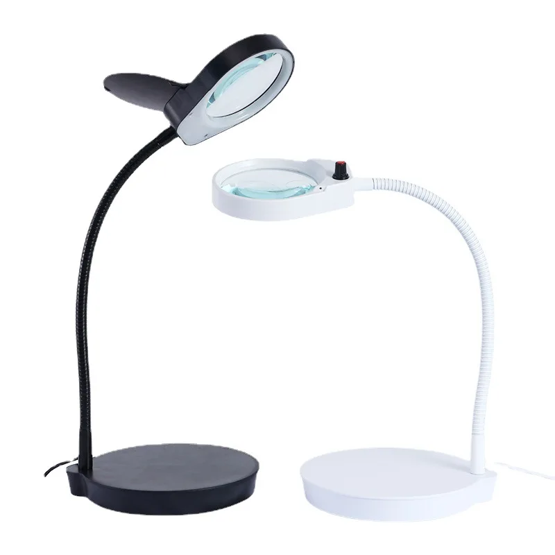 Flexible Table Lamp with 5x15x Magnifier Glass Dimmable Illuminated Magnifier LEDs Desk Light for Reading Welding