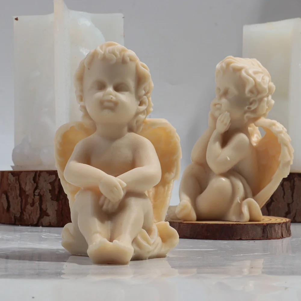 3D Large Angel Candle Mold Wing Angel Resin Cute Baby Molds DIY Sculpture Making Decor Gypsum for Aromatherapy Soap Molud Kit