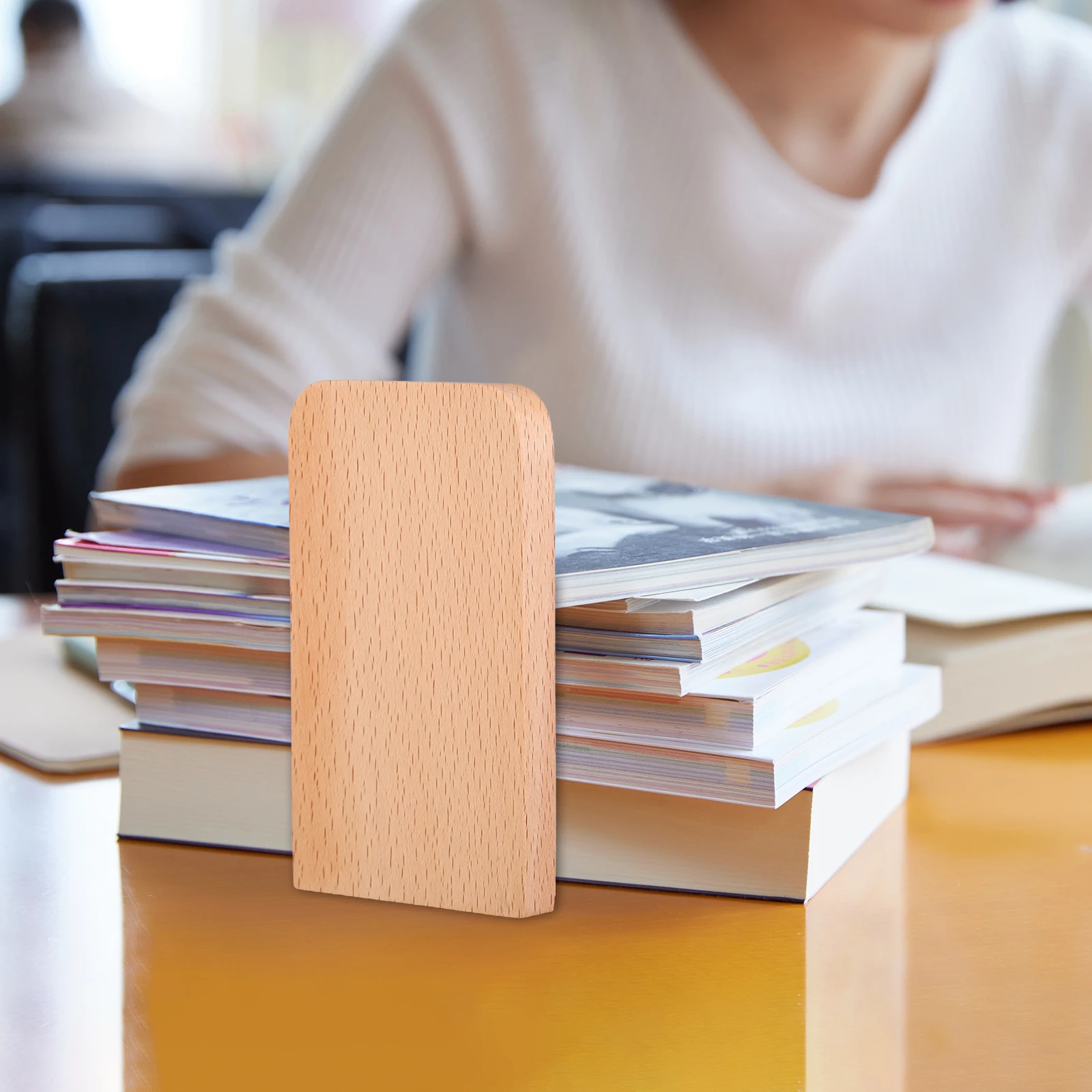 

Wooden Bookends For Shelves Heavy Duty Wood Bookend Support Beech Book Stand Organizer Metal Base Books Movies Magazines Office