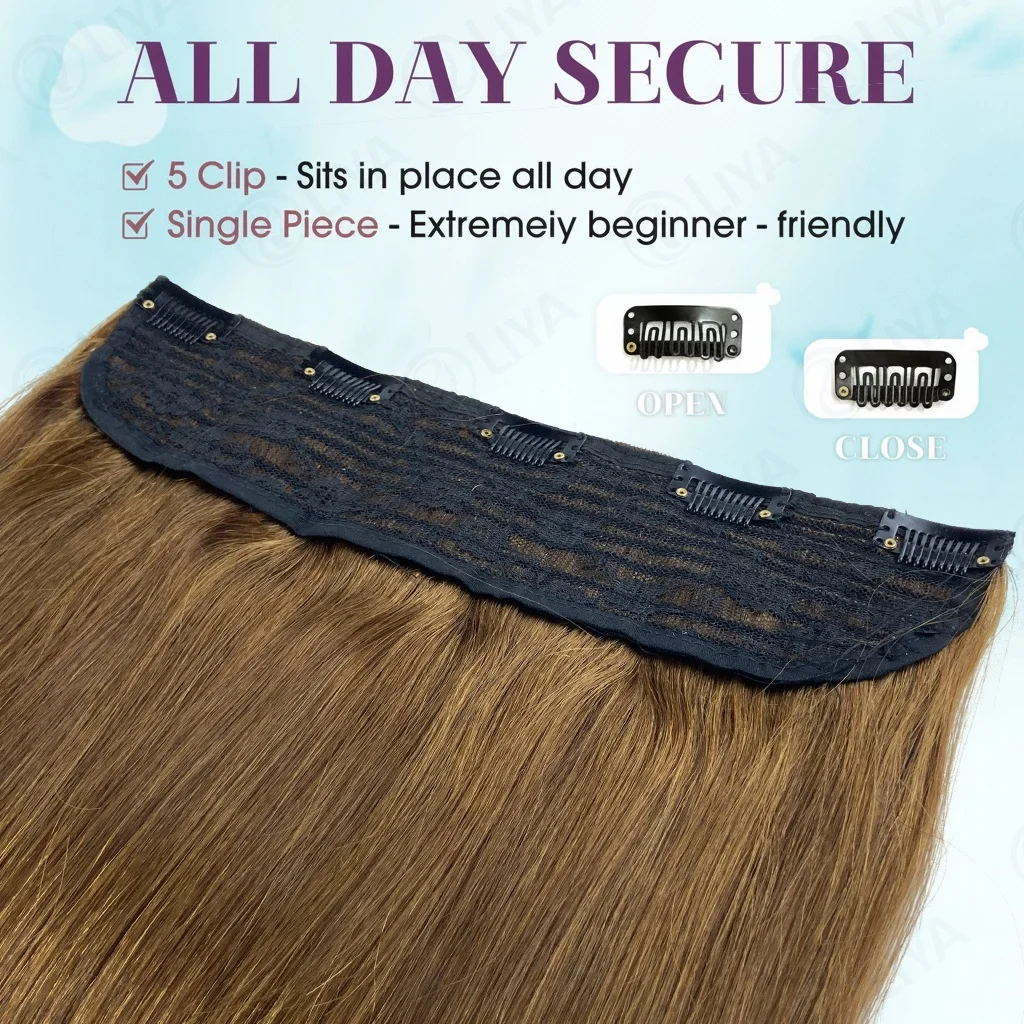 حريري مستقيم قطعة واحدة كليب في وصلات الشعر 100% الشعر البشري 5 مقاطع 3/4 مشبك للرأس الكامل في وصلات شعر بشرية للنساء