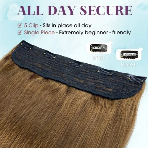 Imagen 2 del producto # 6 Clip recto de hueso marrón claro en extensiones de cabello 1 pieza 5 Clips Clip de una sola pieza de cabeza completa en extensiones de cabello humano 100 g/set
