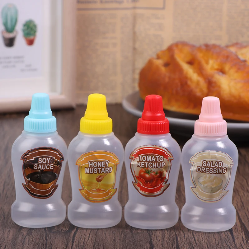 4pcs Mini Sauce Bottle 40ml Ketchup Honey Tomato Salad Containers Refillable Portable Sauce Bottle Jars Seasoning Dispensers