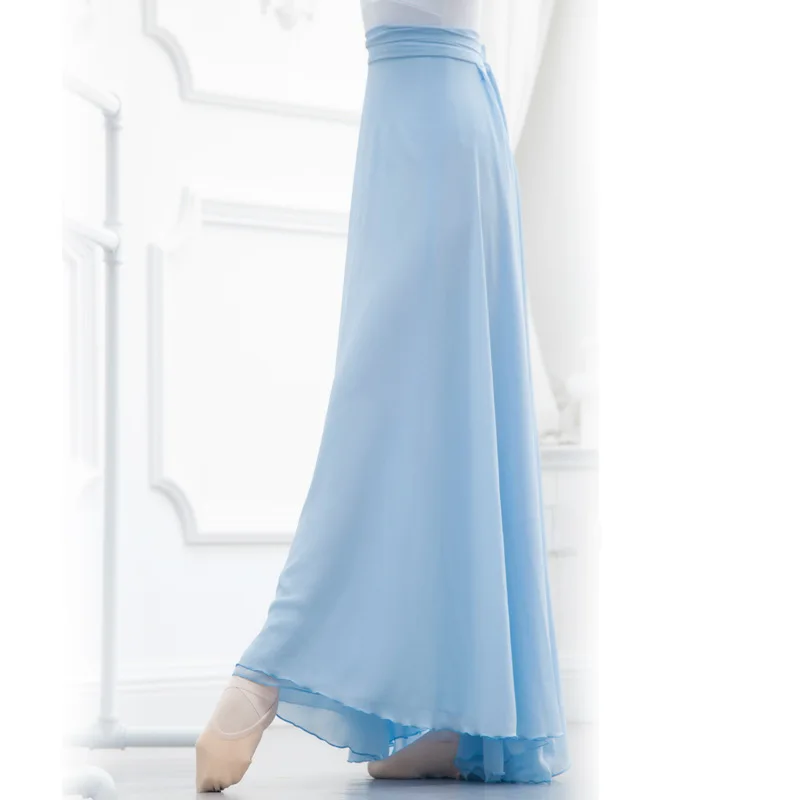 Jupe longue de danse classique en mousseline pour adulte, ajustable à la taille, avec lacets, pour professeur, idéale pour la pratique (jupe mi-longue en mousseline)