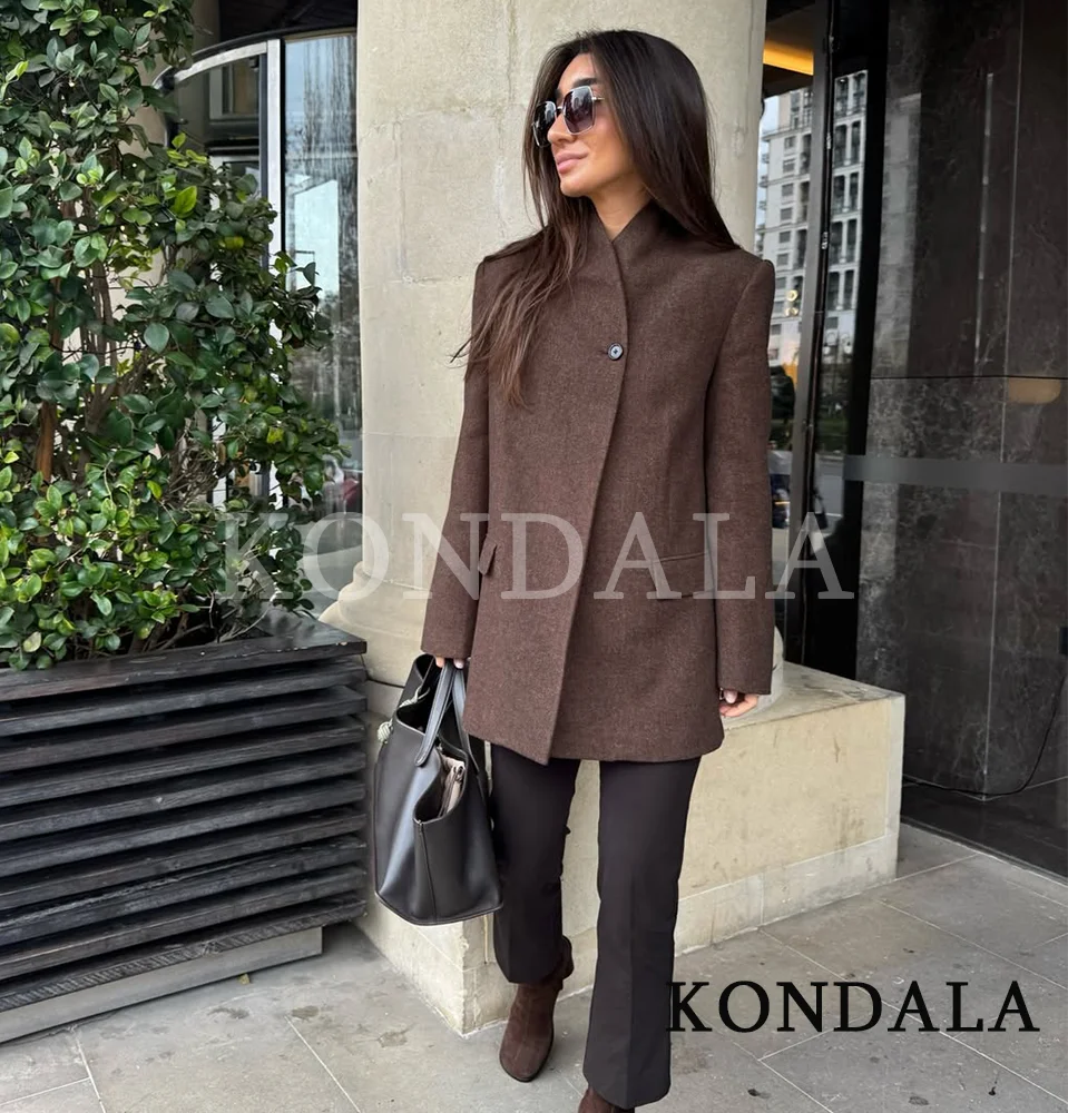 KONDALA เสื้อเบลเซอร์สไตล์วินเทจสำหรับผู้หญิง รุ่นใหม่ปี 2026 เสื้อสูทเบลเซอร์กระดุมเดี่ยวสุดอินเทรนด์ แฟชั่นฤดูใบไม้ผลิ เสื้อเบลเซอร์ผู้หญิงสุดหรู