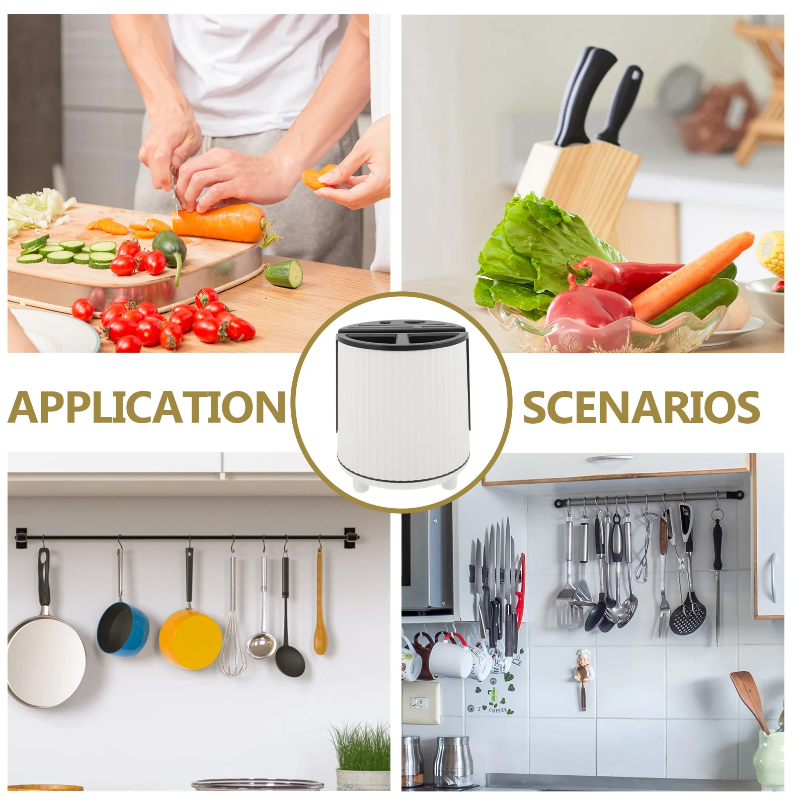 

Rotating Knife Holder Chopstick Cage Kitchen Utensils Tray for Counter Cutlery Rack White Multifunctional Fork