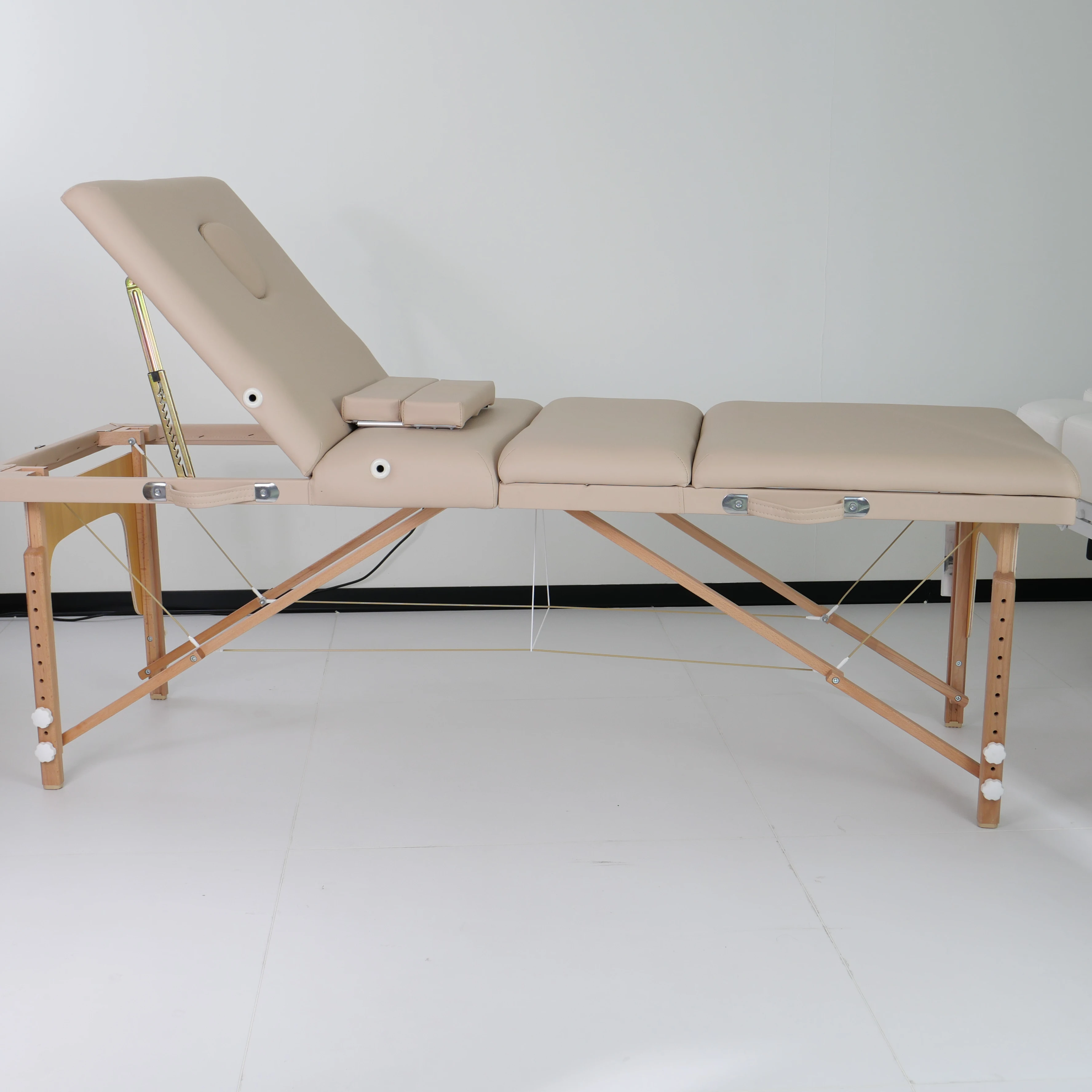 Portable Adjustable Folding PU Beauty Bed-Professional Salon Spa Massage Table High-Density Sponge Wood Outdoor Living Room