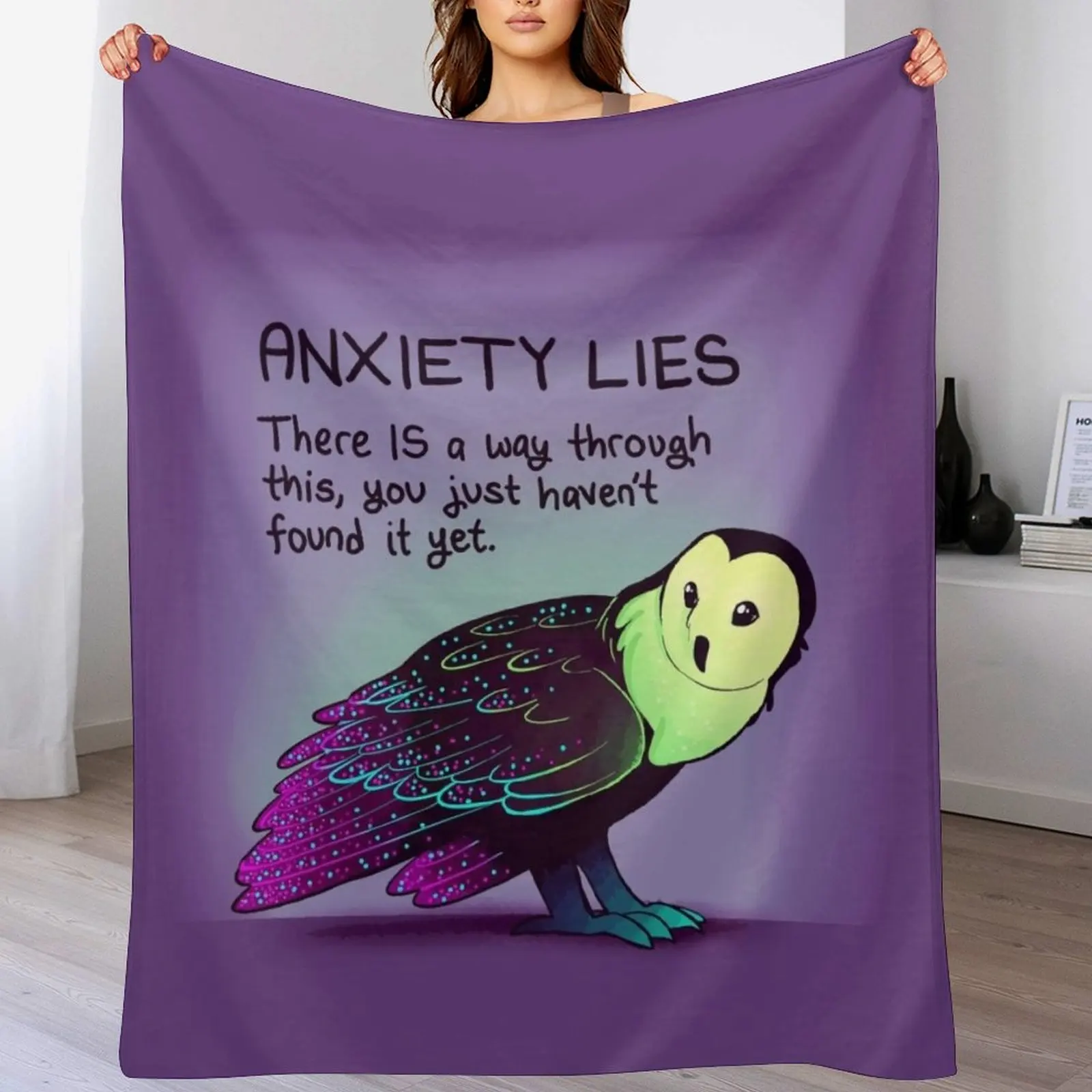 ANXIETY LIES Sparkle Neon Owl Throw Blanket All Season Lightweight Soft Blanket for Bed