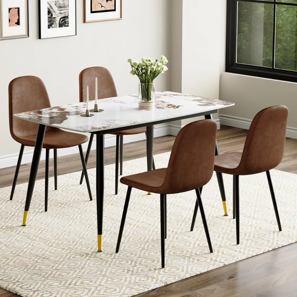 Small Dining Table Set for 4, Dining Room Table Set for 4, Sintered Stone Kitchen Table Top and Modern Chairs Set of 4 for Kitch