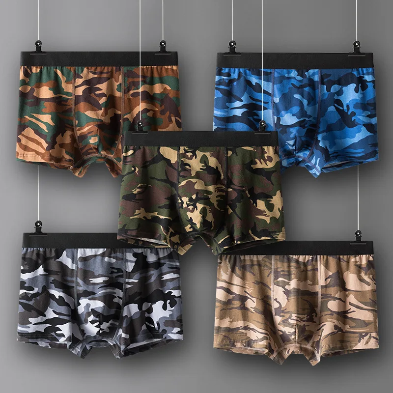 5pcs/Lot Mens Boxers Camo Men's Boxer Briefs Cotton Modal Camouflage Underpants Man Classic Sexy Underwear for Male S-2XL Size